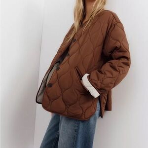 NWT Zara Quilted Water Repellent Puffer Jacket in Toffee (Brown)